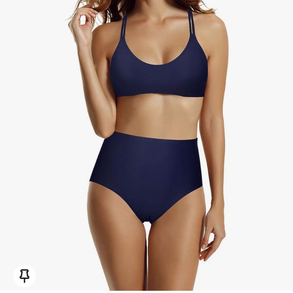 Navy Blue Bikini Bathing Suit - Hipster Bottom & Crossback Bralette